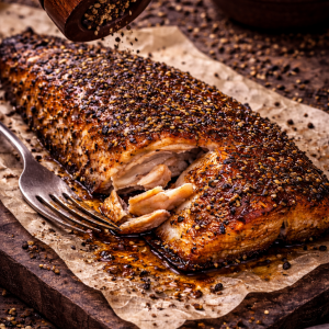 Truite fumée à chaud poivrée